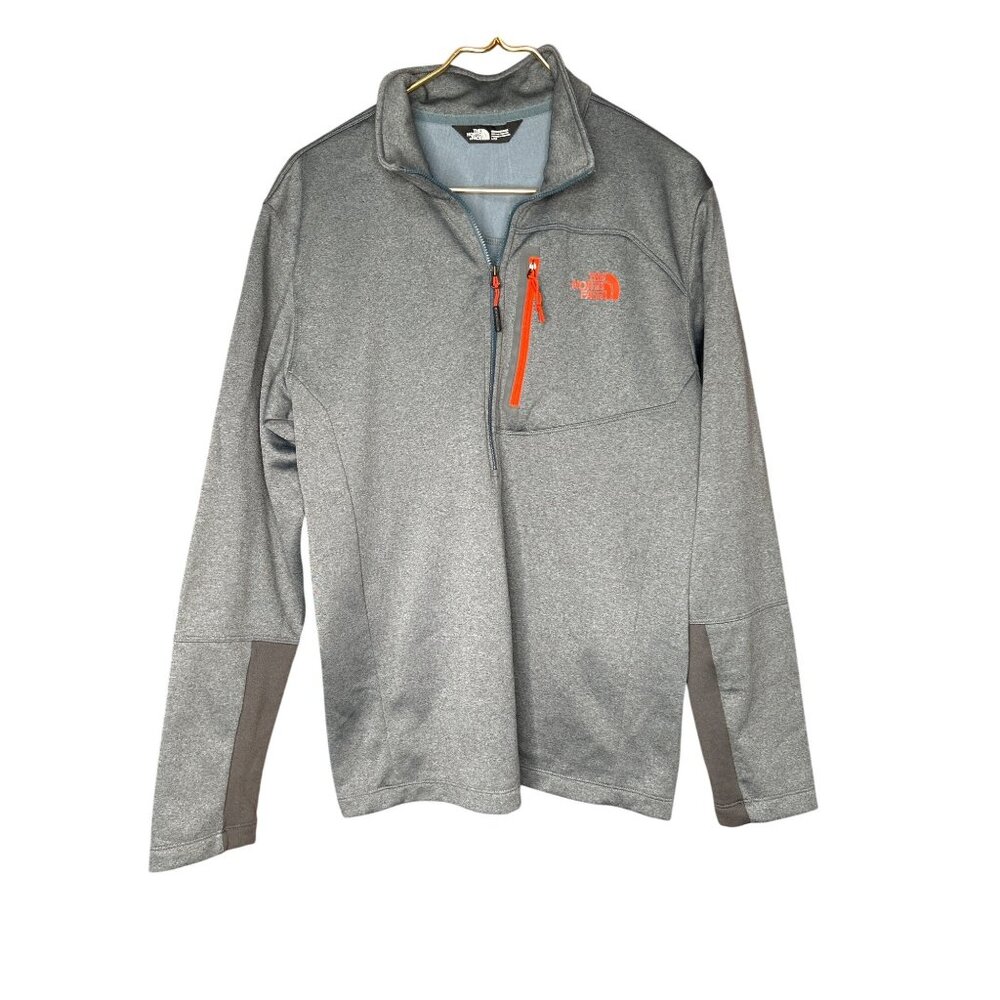 The North Face Mens Grey 1/4 Zip Fleece Pullover Sweatshirt Size L Lightweight &